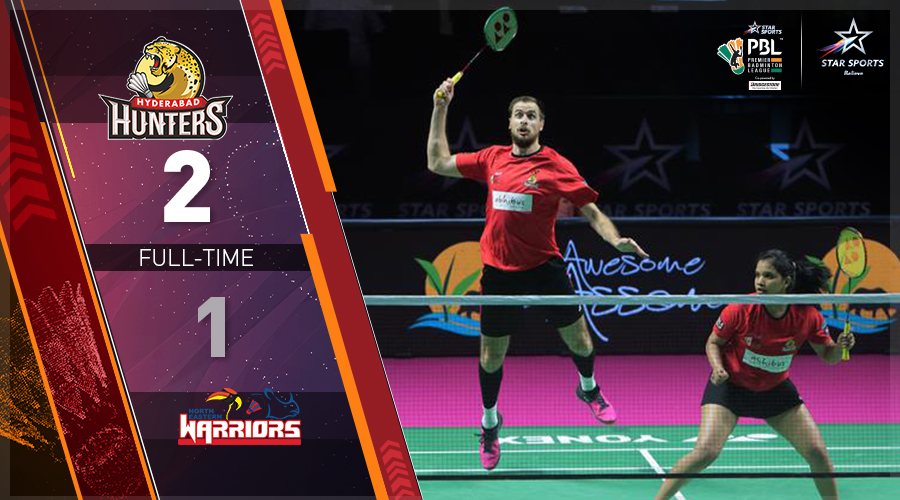 #HYDvNE swung wildly, until Hyderabad Hunters broke away for the win. 

We've got a double header for you tomorrow, so don't forget to tune in for more nail-biting #PBLSeason5 action! 🤩

⏳: 3 PM onwards
📺: Star Sports 1/1HD and Hotstar 
#RiseOfTheRacquet