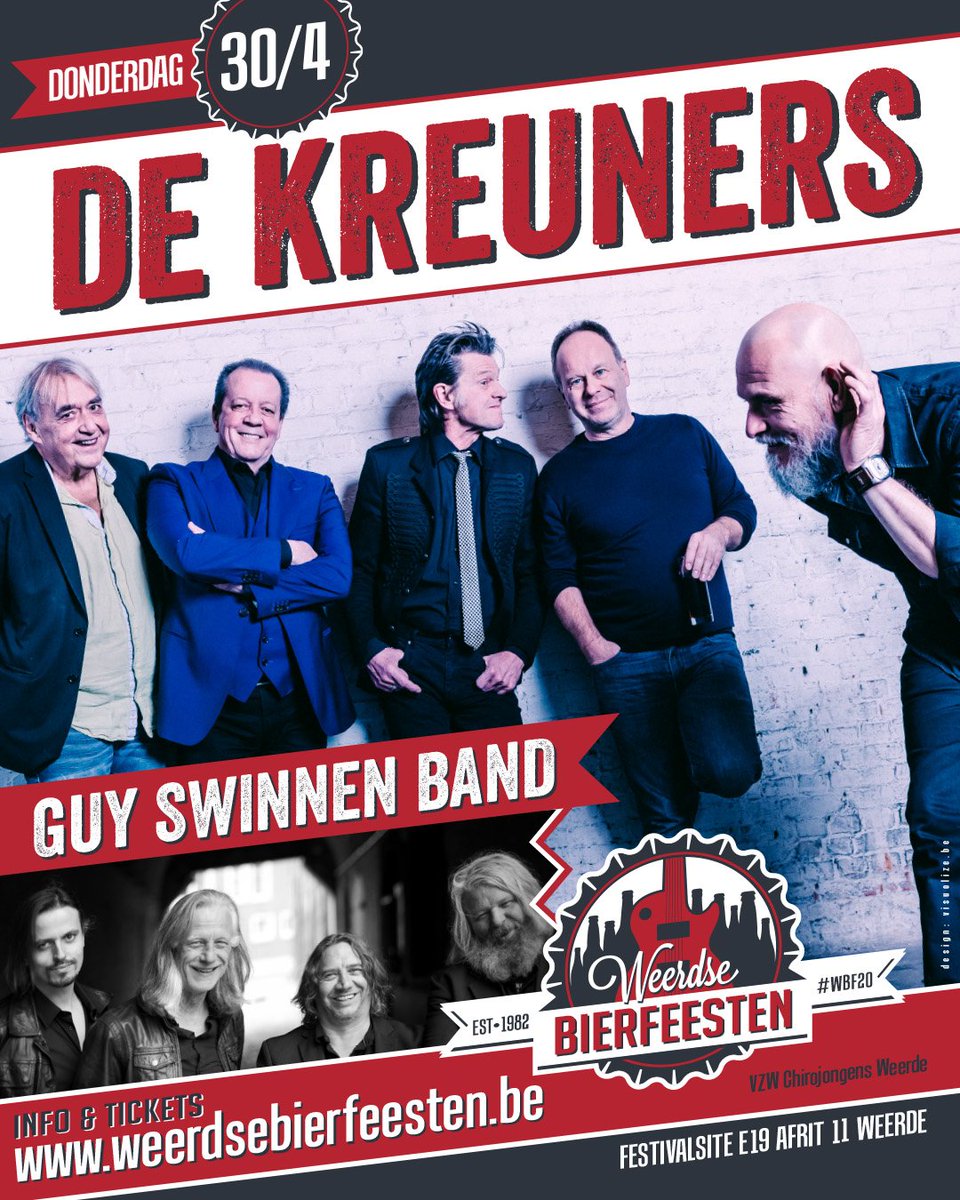 W_bierfeesten's tweet photo. @de_kreuners trappen op 30/04 hun zomertournee op gang op de #wbf20 ! Support door een andere grote naam uit de Belpop: Guy Swinnen. Tickets &amp; info: https://t.co/n5Cm1Ms891. https://t.co/v9OtPEb8aO