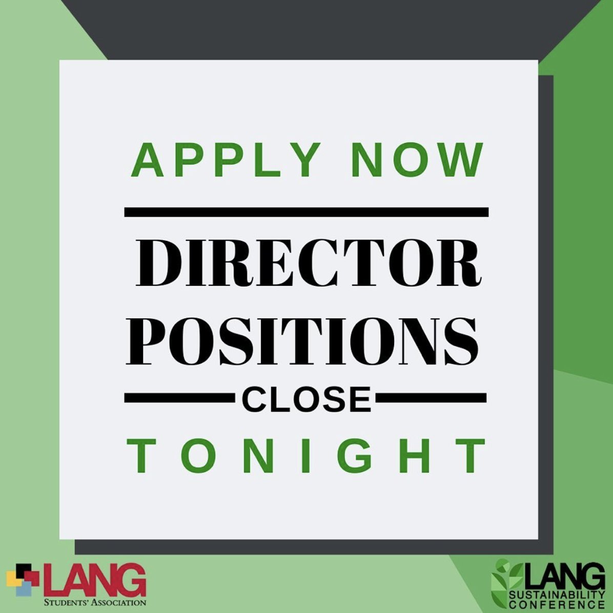 LSC_Guelph's tweet photo. Director positions for the 2nd annual Lang Sustainability Conference close tonight ❗️❗️ Apply now!! Don't miss out on this amazing opportunity to make a positive change in the name of sustainability 💚 Application link: https://t.co/AgwmA0MNz3 https://t.co/jXxgmszXwd