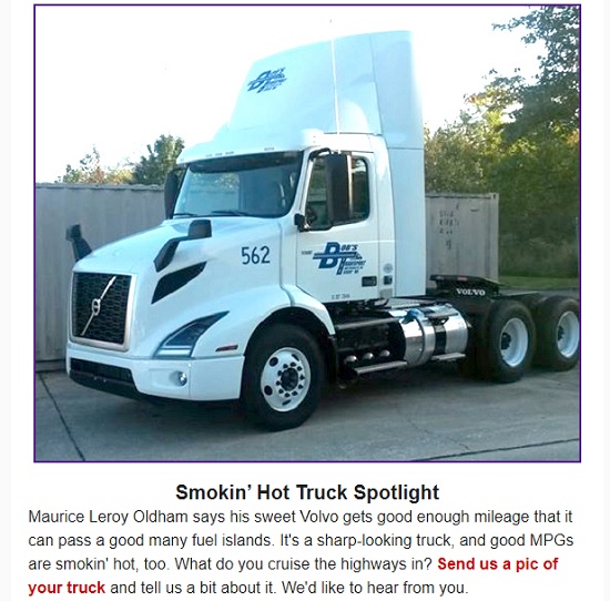 Maurice loves the high MPGs he gets with his #SmokinHotTruck by <a href="/VolvoTrucksNA/">Volvo Trucks North America</a>.

What kind of mileage does YOUR rig get?

Show and tell and you might be in the spotlight yourself soon.

#Trucking #BigRigs #FuelEconomy #Truckers #TruckDrivers