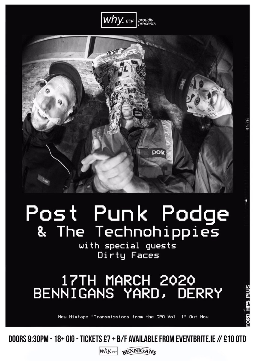 WhyGigs's tweet image. ICYMI: Limerick’s finest in punk-poetry @PostPunkPodge are coming to Derry for their debut show in @BennigansBar on St. Patrick’s Day! ☘️ Special guests Dirty Faces will play the night as well - EARLY BIRD TICKETS ON SALE NOW FROM EVENTBRITE.IE xx

@DerryLiveList