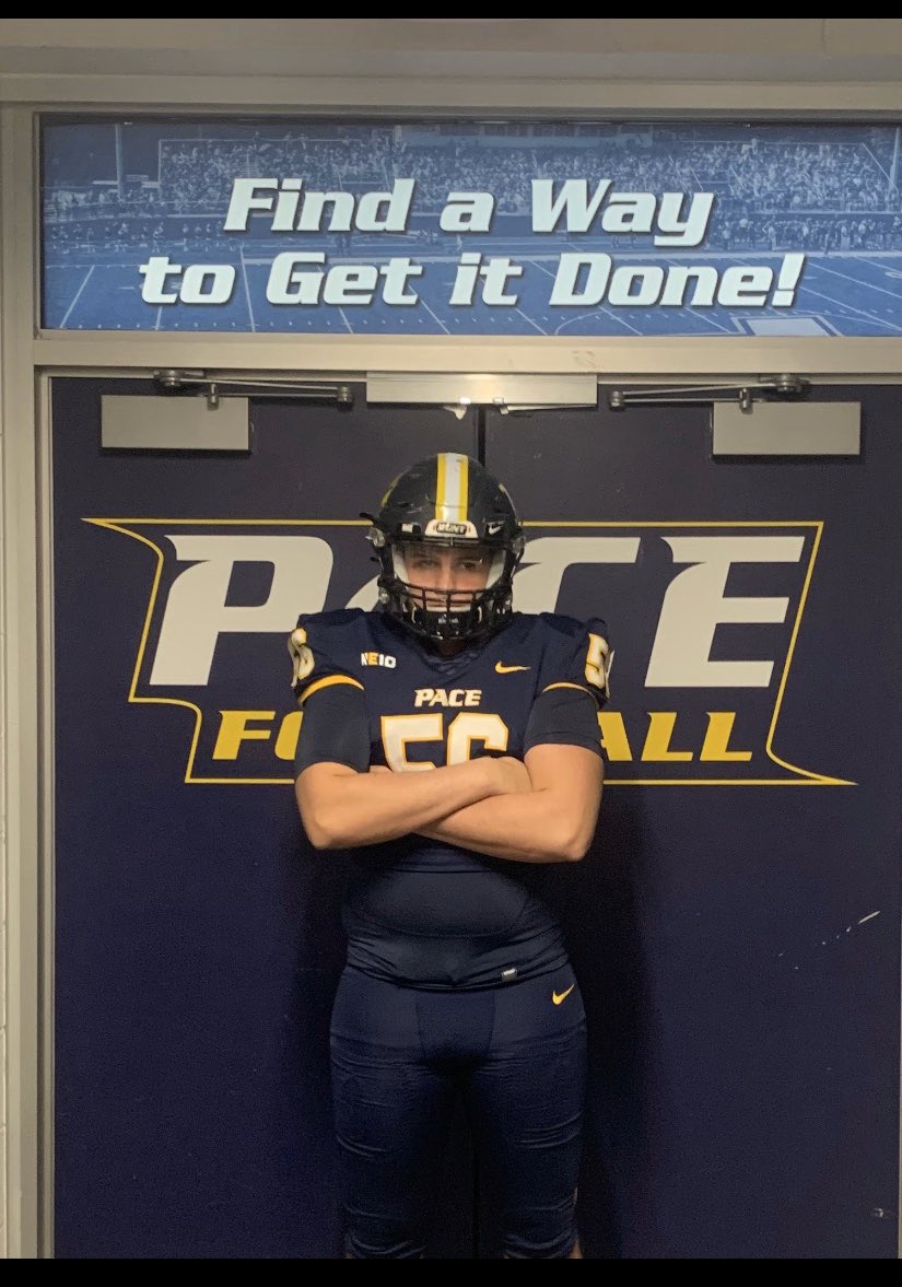 56Hosie's tweet photo. Blessed for this opportunity to not only further my education but to play football at the next level thank you to everyone who helped me along the way #comitted @Andy_Rondeau_1 @Pace_Football https://t.co/HftLGwVg6i
