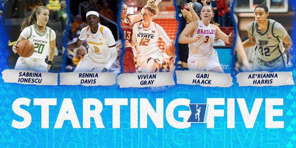 MarchMadnessWBB's tweet photo. One broke a conference record in assists and another claimed their school's No. 1 spot in all-time blocks. 

This week's Starting 🖐: https://t.co/j5tRRARF8g

#ncaaW https://t.co/Crhk5klUn7