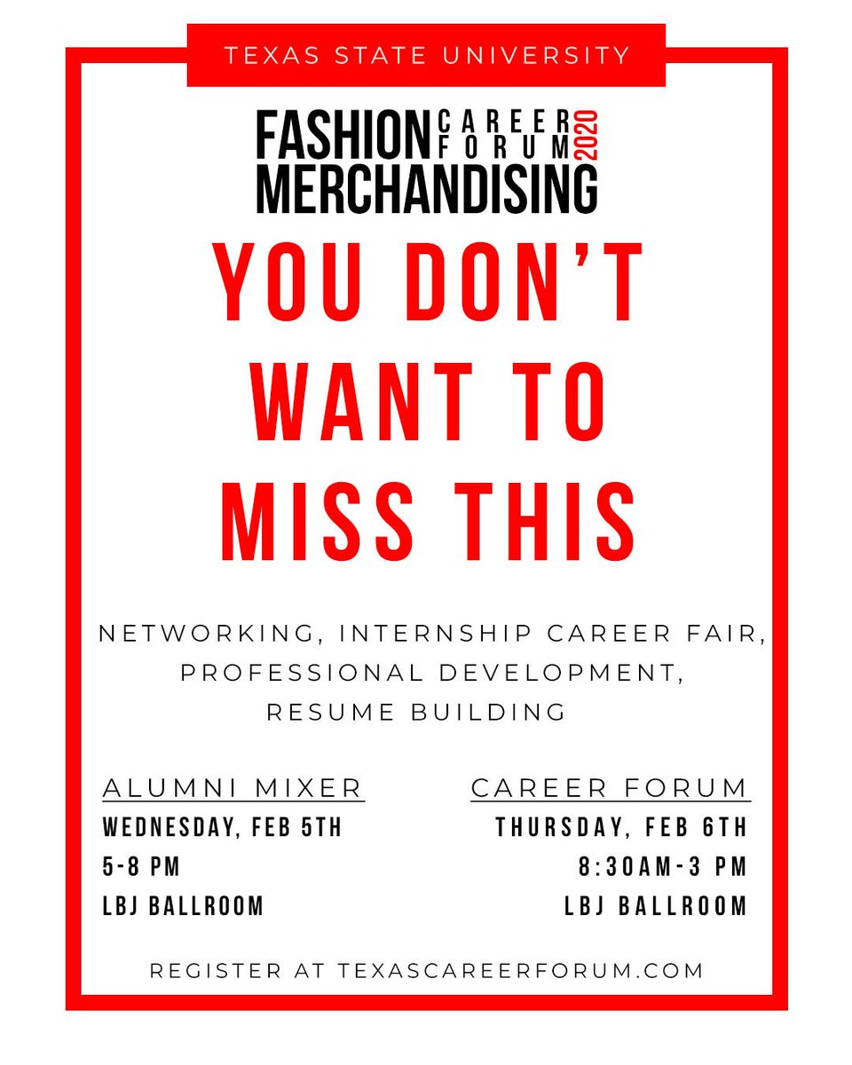 txstfm's tweet photo. One week from today we kick off our biggest event of the year! Don’t miss this chance to speak to professionals, hear from alumni about their success, and connect with internship opportunities. Business professional attire recommended for both days. Register today! https://t.co/vYuskxHg4F