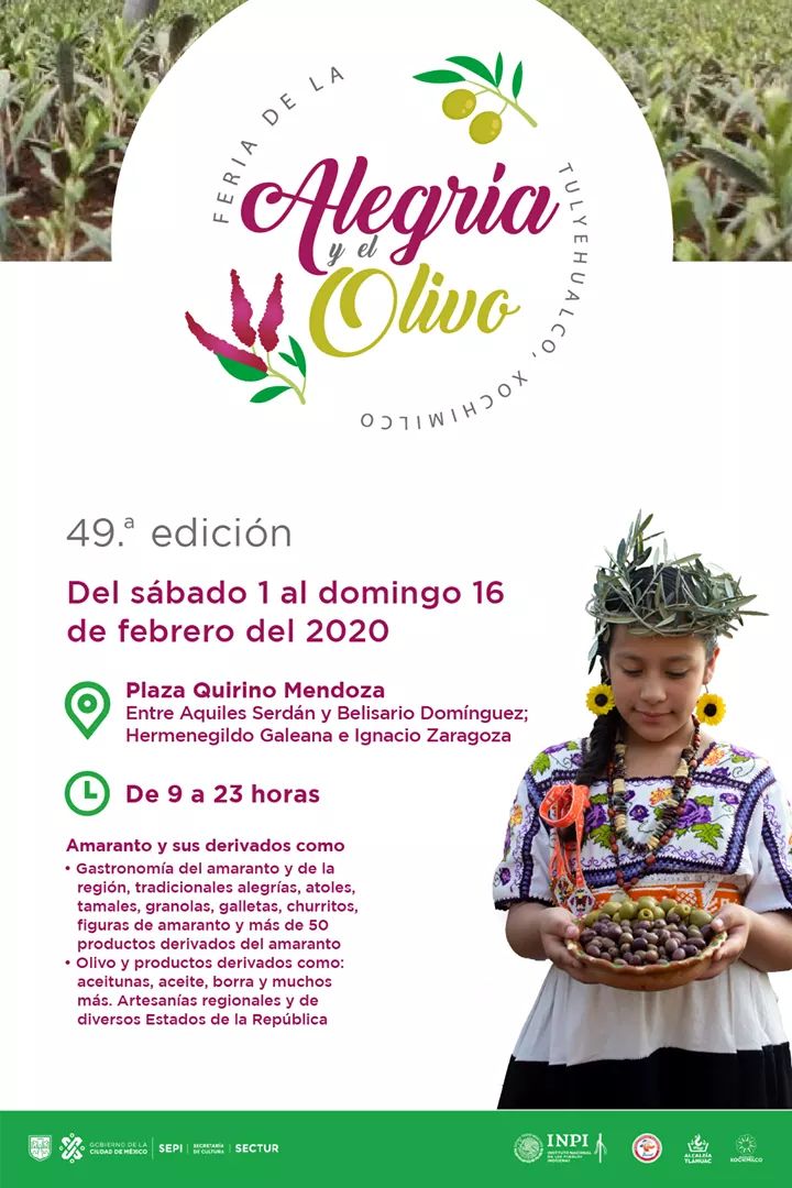 SedecoCDMX's tweet image. Recuerda que del 01 al 16 de #Febrero2020, se realizará  la edición 49 de la Feria de la Alegría y el Olivo en Tulyehualco @XochimilcoAl, conoce y consume los #productos #tradicionales hechos en la #CiudadDeMéxico.
Invitan @SEPICDMX y @TurismoCDMX ¡No faltes!