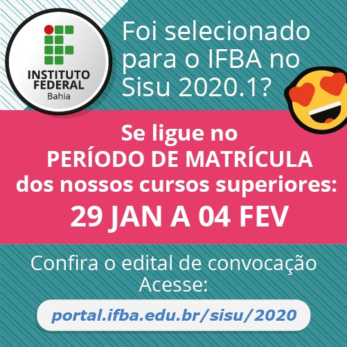 Abertas inscrições do processo seletivo 2020 para cursos técnicos do IFBA, Bahia