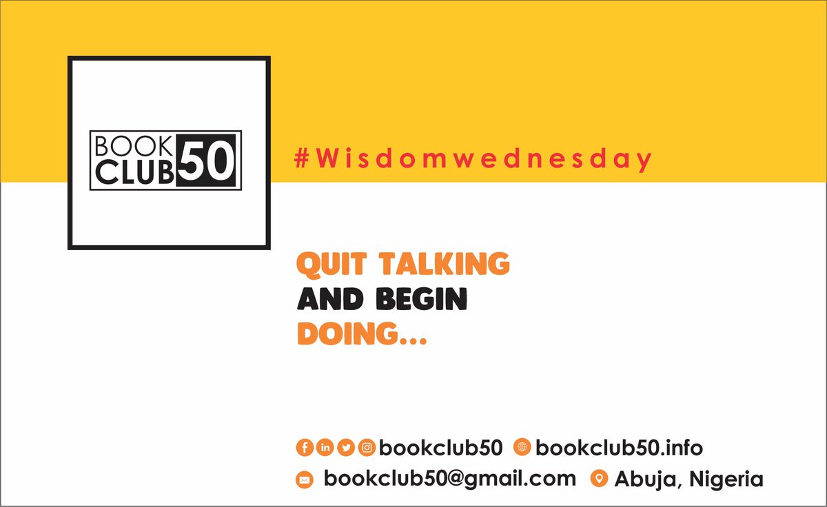 bookclub50's tweet photo. Tonight stop talking and begin doing.
You donโt need to know how it will pan out... just keep going and doing.
#bookclub50 #bookclub50Lagos #Bookclub50DonateLibrary #DonatetoIDP #TheSynod #SDG4 #Milleniumdevelopmentgoals #donatelibrary #bookclub50 #Abuja #Lagos #Socialenterprise https://t.co/Auvm04bwCy