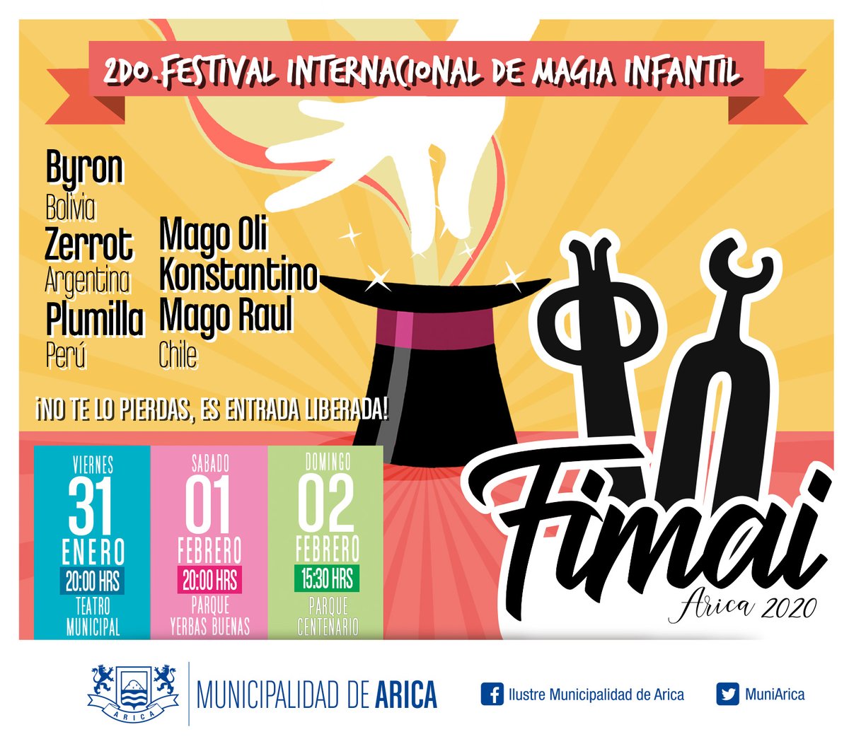 SonrisasMagica1's tweet photo. Amigos este 31 de enero, 1 y 2 de febrero estaremos apoyando el #fimai en #Arica. 
Si quieres alguno de nuestros productos avísanos hasta el 30 de enero y te lo llevamos #gratis

#magiaariqueña #aricagram #instaarica #magia #sonrisasmagicas https://t.co/bjI3xs4wEm