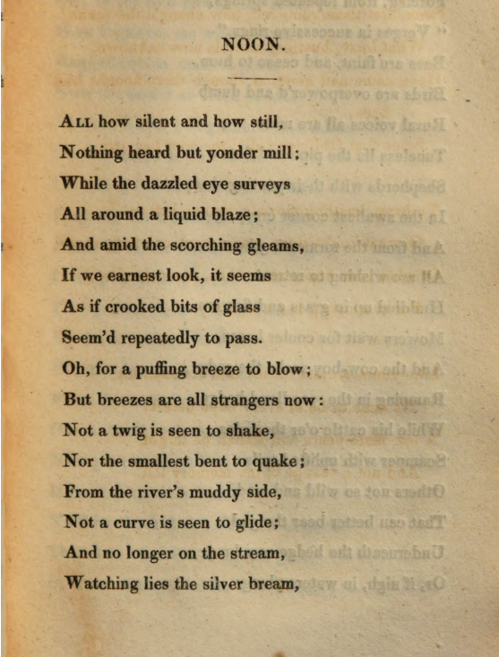 JohnClareSoc's tweet photo. For anyone feeling the cold weather, today's #PoemsDescriptive2020 will take you to the searing heat of the noon-day sun in Clare's poem 'Noon'. There's a great dialect word in here too: 'drowking', or drooping from drought... https://t.co/eDdF0pAkuR