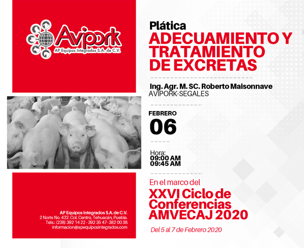 Porcicultura's tweet photo. AP Equipos Integrados te invita a la Plática: Adecuamiento y Tratamiento de Excretas en el marco del XXVI Ciclo de Conferencias #AMVECAJ 2020
Fecha: 6 de Febrero
¡No faltes!
https://t.co/MX6cMDLRsJ #Porcicultura https://t.co/g1HgoNBYdQ