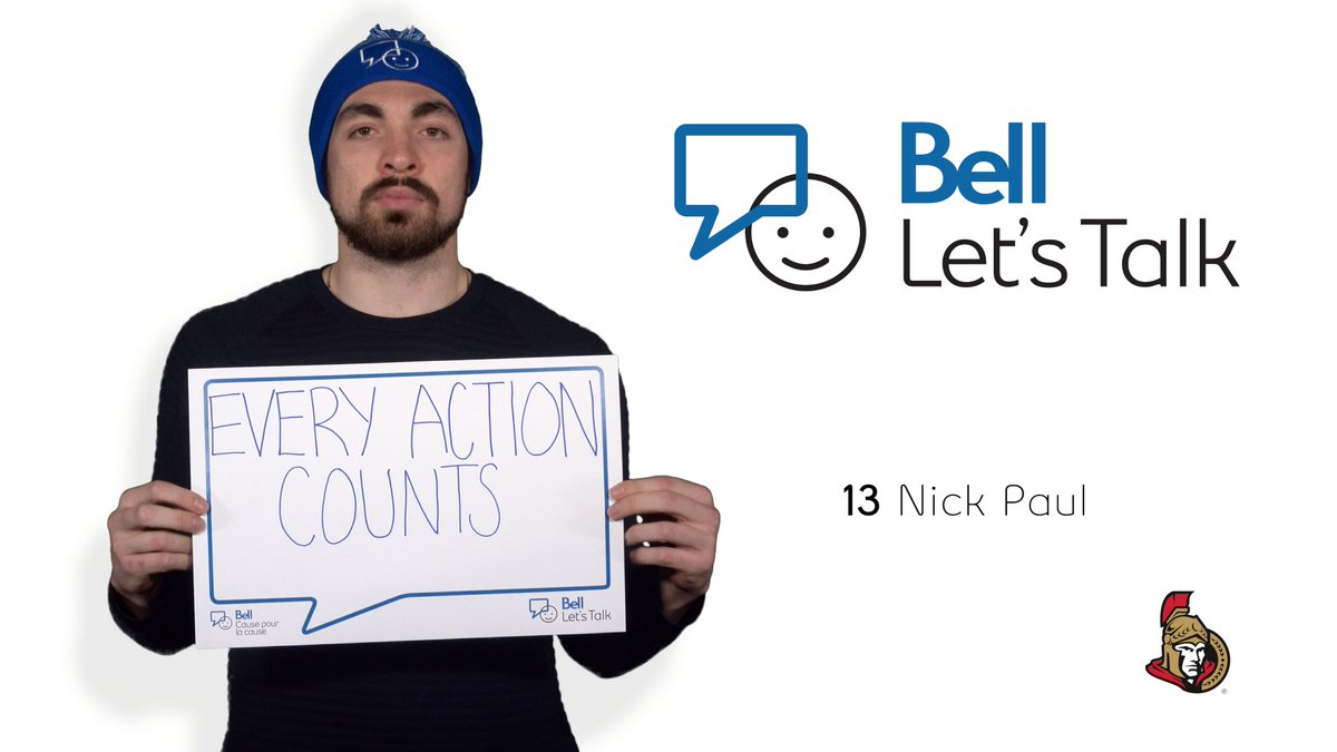 Senators's tweet image. Today is #BellLetsTalk Day and every action counts! For every tweet/retweet using #BellLetsTalk Bell will donate 5¢ to Canadian mental health initiatives.