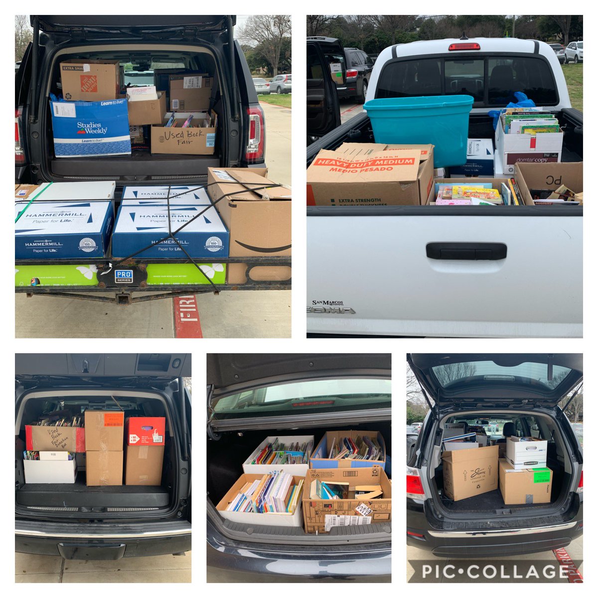 3 SUVs + 1 Pickup Trick + 1 Sedan + 4 Volunteers + 1 Principal + NHE Sixth Graders + RHS Avid Students = 5283 used books delivered to @rhsrisd for Used Book Fair! Way to go Falcons! <a href="/nherisd/">Northwood Hills Elementary</a> <a href="/DavidLe902/">David Lewis</a> @RISDCouncilPTA <a href="/ReginaAHarris/">Regina A. Harris</a> #RISDsaysomething