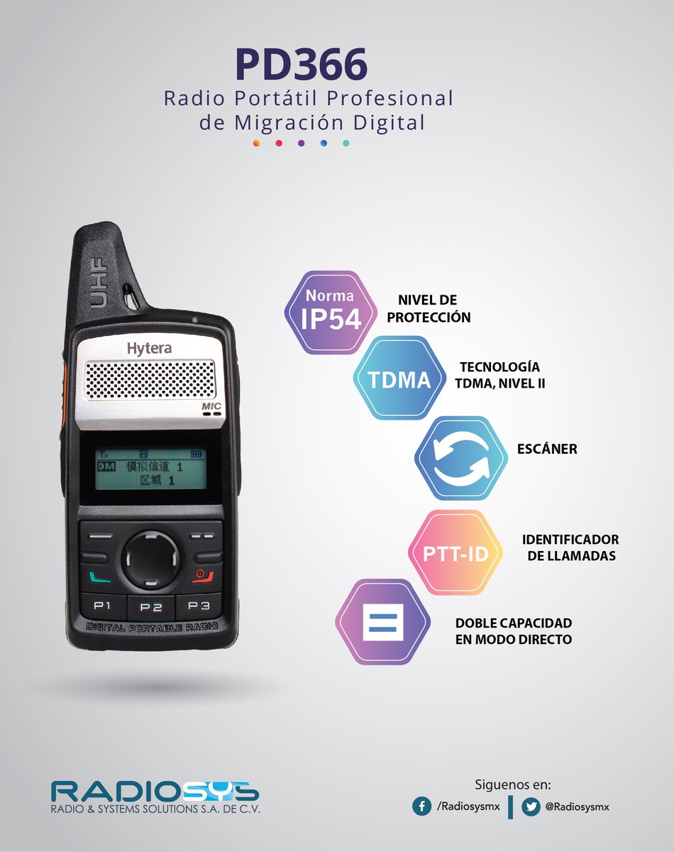 Radiosysmx's tweet photo. El Radio #PD366 le permitirá una migración rápida y sencilla según sus necesidades de comunicación. #Portátil #DMR #Radiosys https://t.co/OtoBdVHKz3