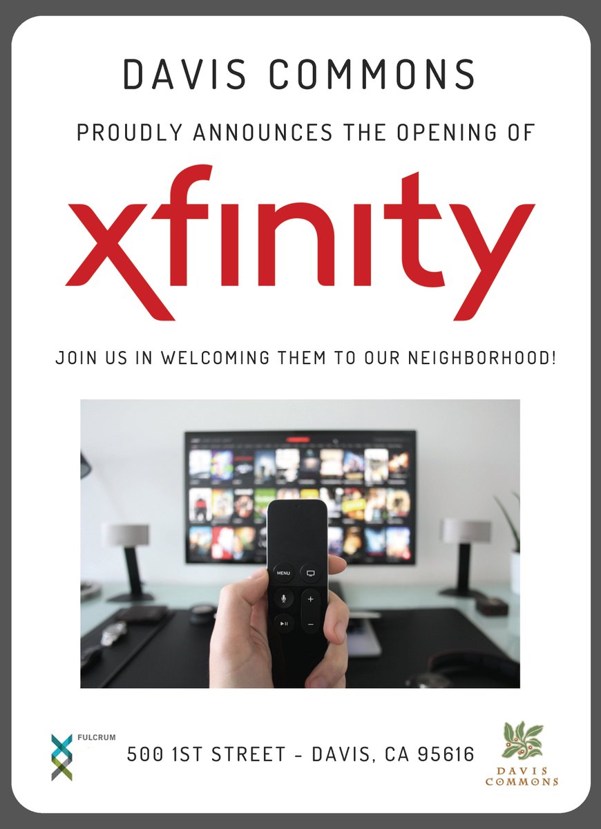This is Awesome. This is Xfinity. Davis Commons Shopping Center proudly announces the opening of Xfinity! Paid advertisement for Fulcrum Property