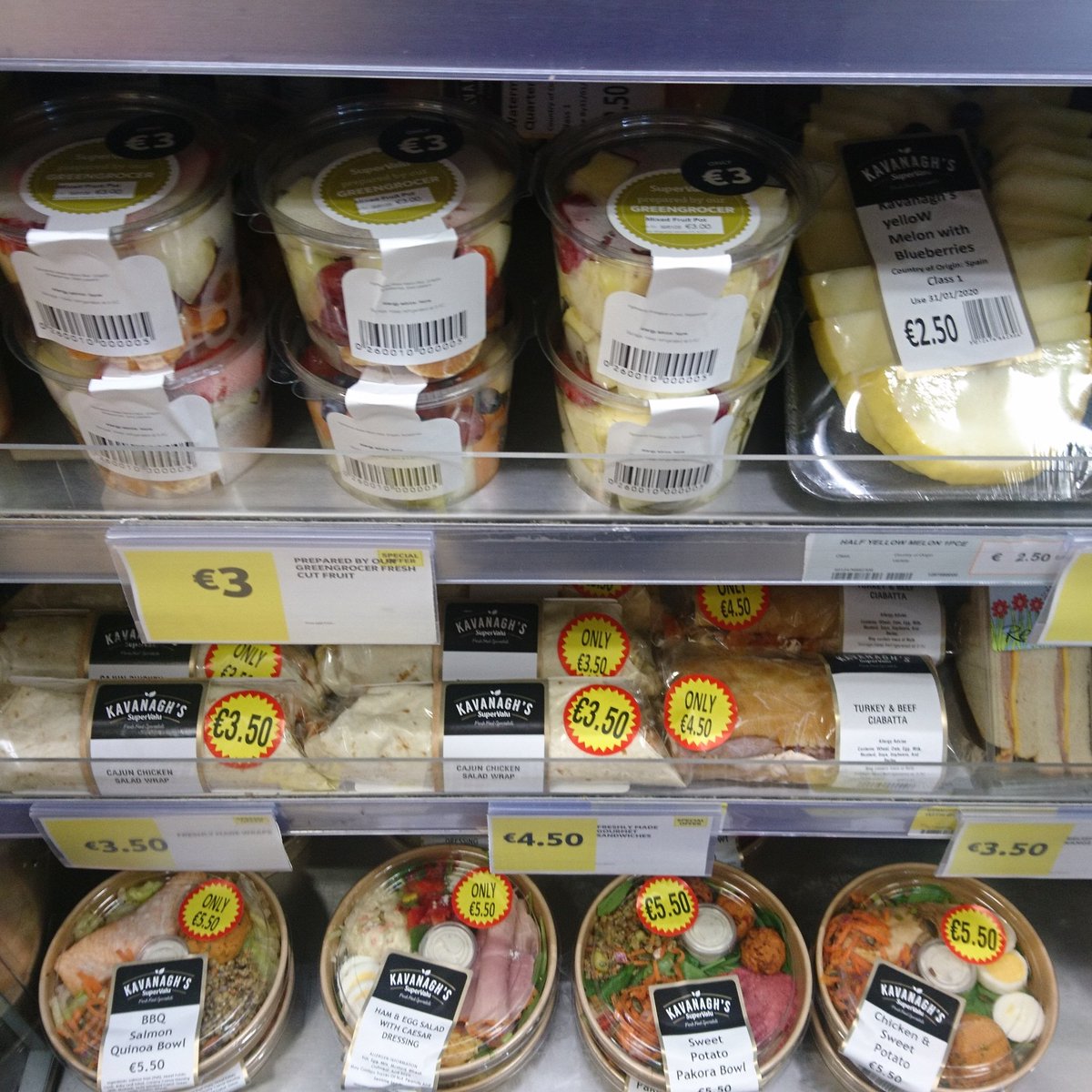 Try our NEW range of Fruit Salad Pots, Ciabattas and Gourmet Salad trays....

Prepared by our Greengrocer Fresh Mixed Fruit Pots €3.00

Fresh Cut Melons €2.50

Freshly made Wraps €3.50

Freshly made Ciabatta Rolls <a href="/4/">w</a>.50

Freshly made Gourmet Salads €5.50

#TheSuper #TheValue