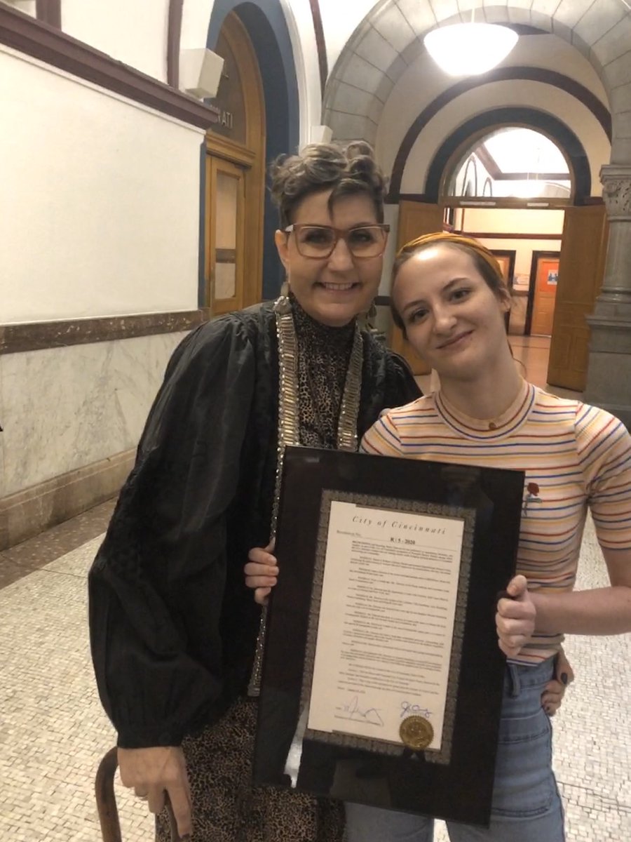 198-199 (forgot to number the previous one): here’s Nancy and daughter Ella, a cofounder od  @transformcincy, holding a proclamation from the city that was awarded today.