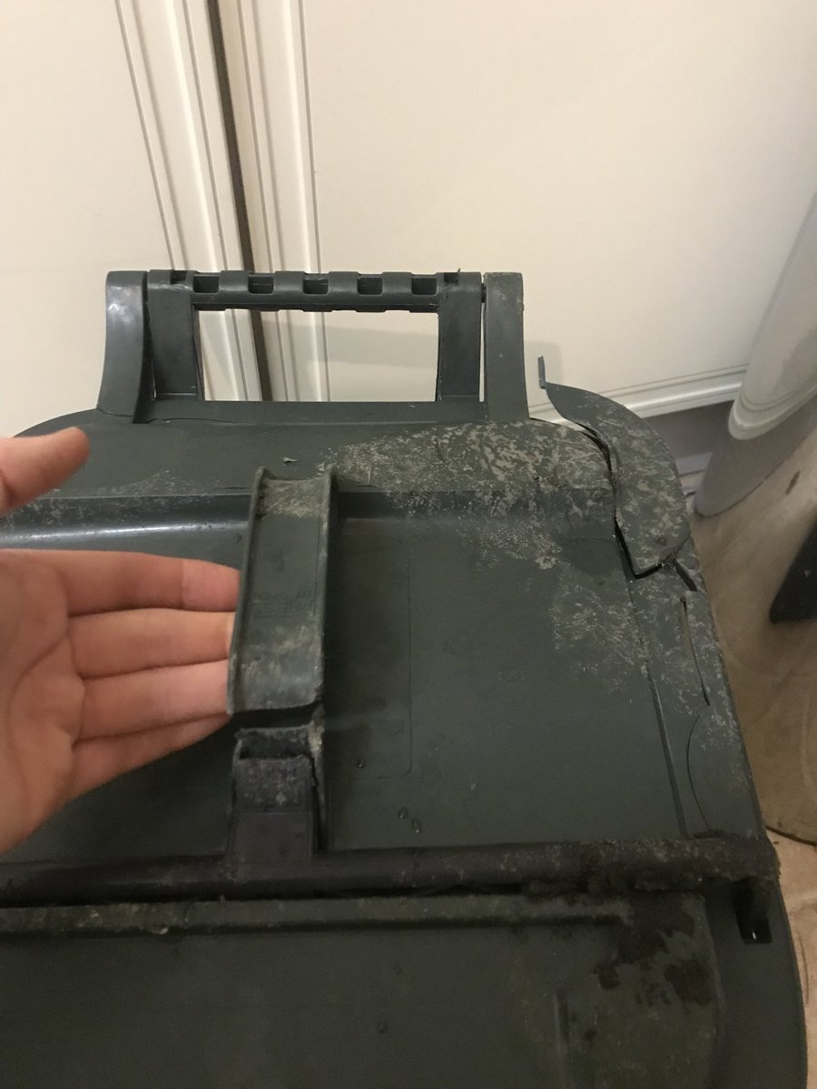 GingeHill's tweet photo. Thanks @SouthOxon for destroying all of our bins. This was bought new a few weeks ago but chucked to the kerb and broken. Not on. https://t.co/MtOVOyK2GH