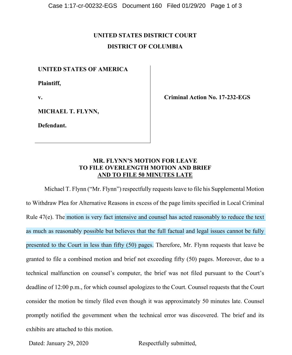 Full ON QAnon-Sense the filing is ‘so important” that Flynn’s new QAnon attorneys -filed it 50 minutes AFTER the deadline-didn’t seek leave to file excessive pagesFull disclosure I haven’t read all the pages  https://drive.google.com/file/d/1QVcxWHW2oKZdPdh65bH4T72n_kRusNoZ/view?usp=drivesdk