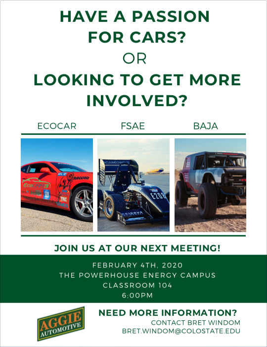 CSUEcoCAR's tweet photo. We are very excited to be partnering with the FSAE and Baja teams here at CSU to create the Aggie Automotive Program, an opportunity for students to explore their interests in vehicle technology campus organizations! 🚙

Interested? Attend our recruiting meeting next week! 😄 https://t.co/hbRBdMKyVh