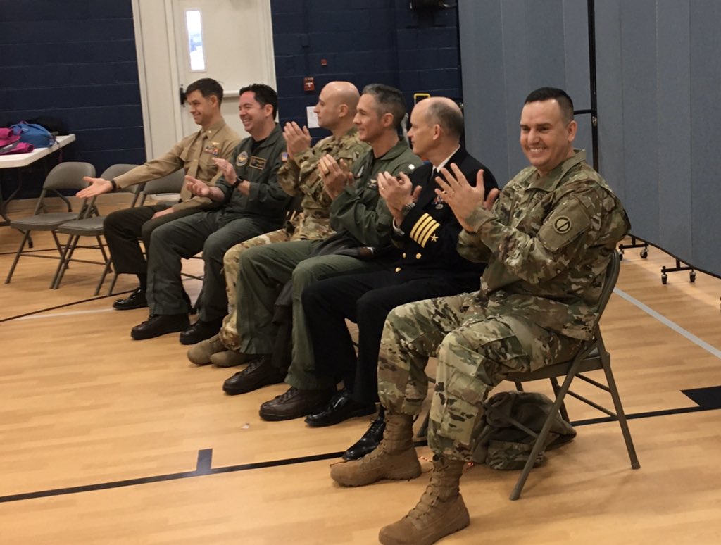hmfrancisco's tweet photo. Today at morning prayers the @FAWcrusaders honored our family members who serve to protect us and defend our freedom! #CSW2020 #ADWFamily @ADWCathSchools https://t.co/3K3cGufFFB