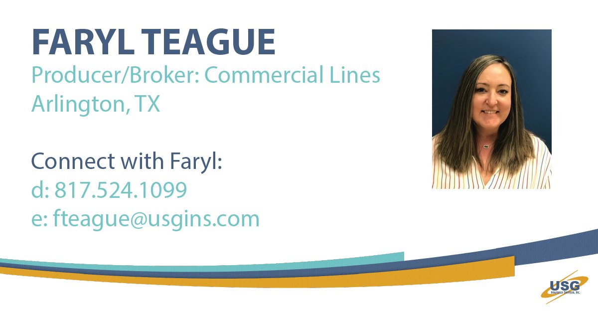 USGInsurance's tweet photo. Faryl Tague, Producer/Broker: Commercial Lines, joined the USG Arlington, TX team! Welcome, Faryl! #USGINS #MeetTeamUSG https://t.co/ltJsL8pOI0