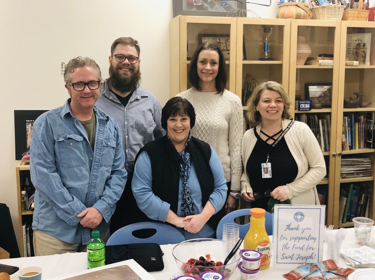 We deeply appreciate this group of all-stars! Thank you to the Fine Arts Department for 100% participation in annual giving. They give of their time, talent AND treasure! Join them in supporting Saint Joe this Catholic Schools Week. #CSW20 #CSW  #Fistbumps ⁦<a href="/diocesefwsb/">Diocese of Fort Wayne-South Bend</a>⁩