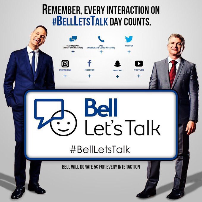 JayOnSC's tweet image. Let’s keep the #BellLetsTalk tweets coming, bahds!
For every retweet and tweet using the hashtag #BellLetsTalk⁠, Bell will donate five cents to mental health initiatives. #JayAndDan