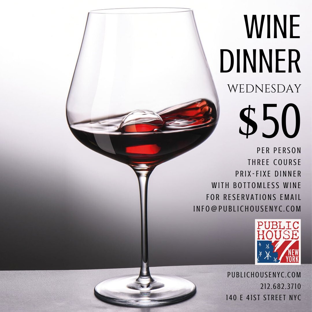 publichousenyc's tweet image. Make "Pour" decisions tonight!

Three course dinner paired with bottomless wine.

🍷 212.682.3710 for Reservations🍷