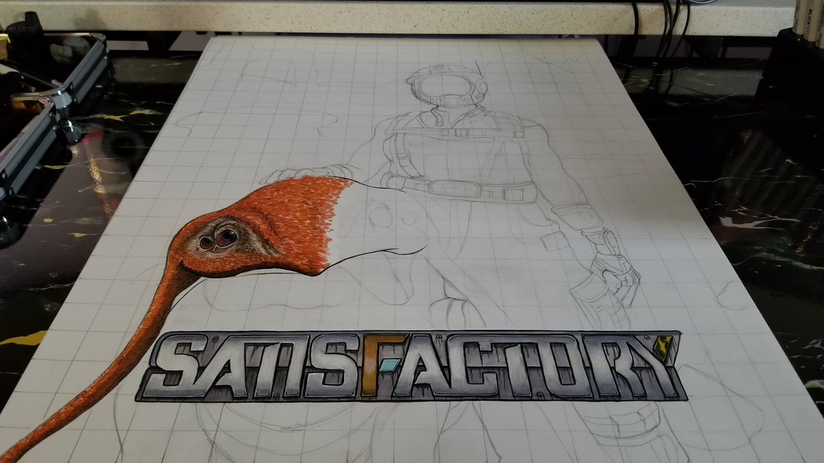 NobodysXaos's tweet photo. My w.i.p. satisfactory drawing. 4hr. In size is 18x24 check out more of the game at @Coffee_Stain    #drawing #Satisfactory #lizarddoggo https://t.co/rTsSlNklaZ