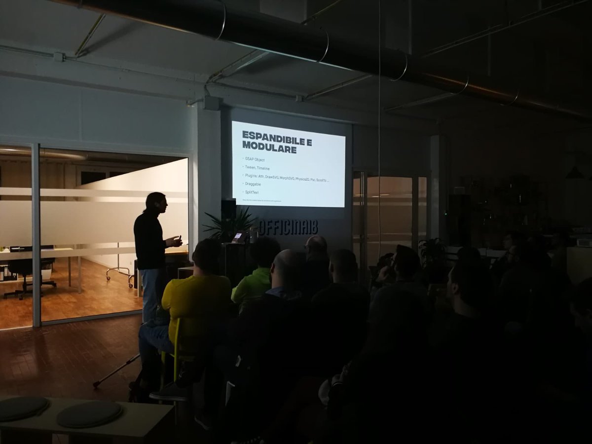 Beautiful night at <a href="/Officina18_/">officina18</a>  with the first meetup of the year with <a href="/sndrgb/">Alessandro Rigobello</a> and #js