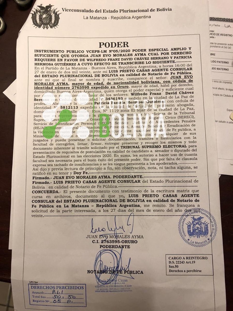 ContBolivia's tweet photo. @evoespueblo otorgó un poder a su abogado #WilfredoChávez para que pueda apersonarse a diferentes instituciones, pero sobre todo para que pueda inscribirlo como candidato a senador o diputado nacional en las siguientes elecciones del 3 mayo. https://t.co/eb7SxXKYfb
