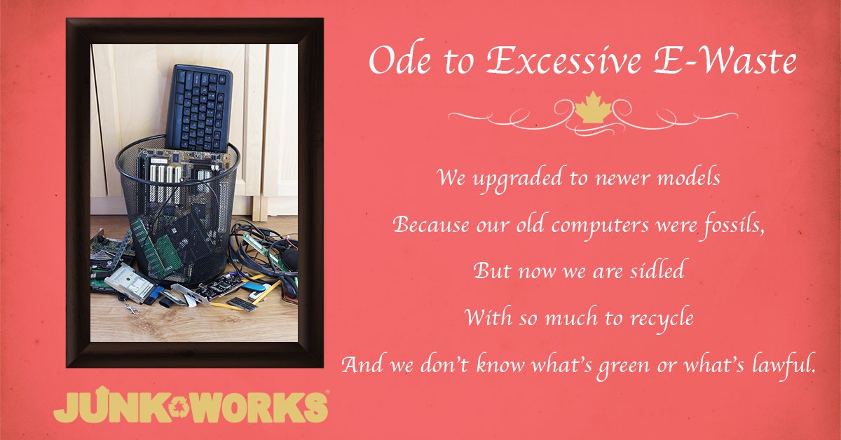 HamiltonJunk's tweet photo. Tablets, phones and monitors—oh my! We can dispose of your e-waste in the most environmentally-friendly ways: https://t.co/YHlTBOdbyz #JunkWorks #RubbishRhymes https://t.co/issVsi6fkZ