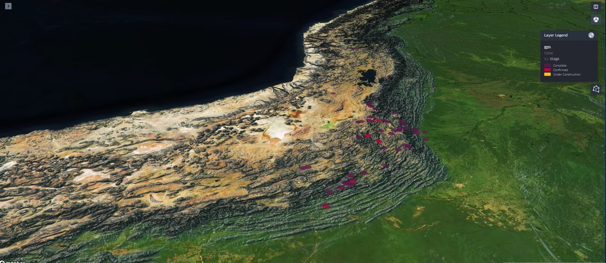 Picture of a map of Bolivia showing bridge projects in the mountain range.