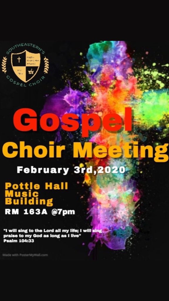 IT’S SPRING TIME!!!! 
Come and join us at our first meeting on February 3rd, 2020 in Pottle Hall Music Building RM 163A. No music experience needed!!! There are great things in store for this semester, full of fun and praise. So, tell a friend to bring a friend. Hope to see y’all