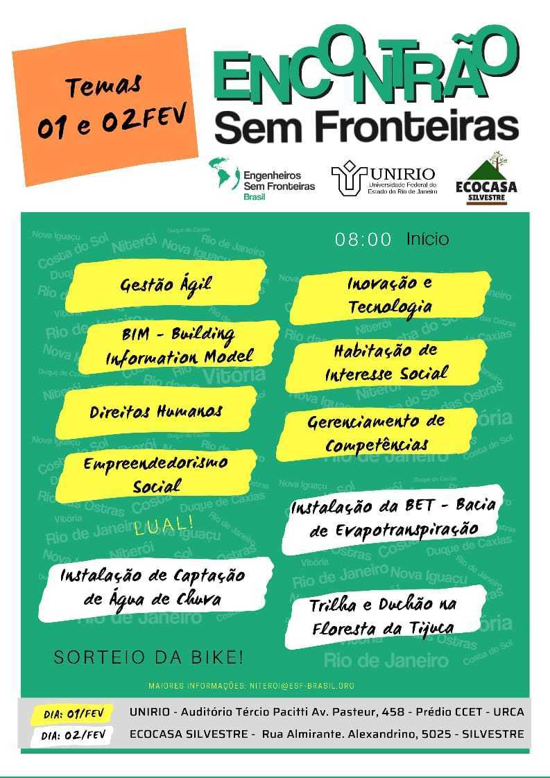 ESFnucleorio's tweet photo. Dias 1 e 2 de fevereiro realizaremos nosso Encontrão Sem Fronteiras, organização conjunta dos núcleos Costa do Sol, Duque de Caxias, Niterói, Nova Iguaçu, Rio das Ostras, Rio de Janeiro, Vitória e Macapá!

Inscrições através do link https://t.co/SZSt1vieja https://t.co/HfA0LuX9ua