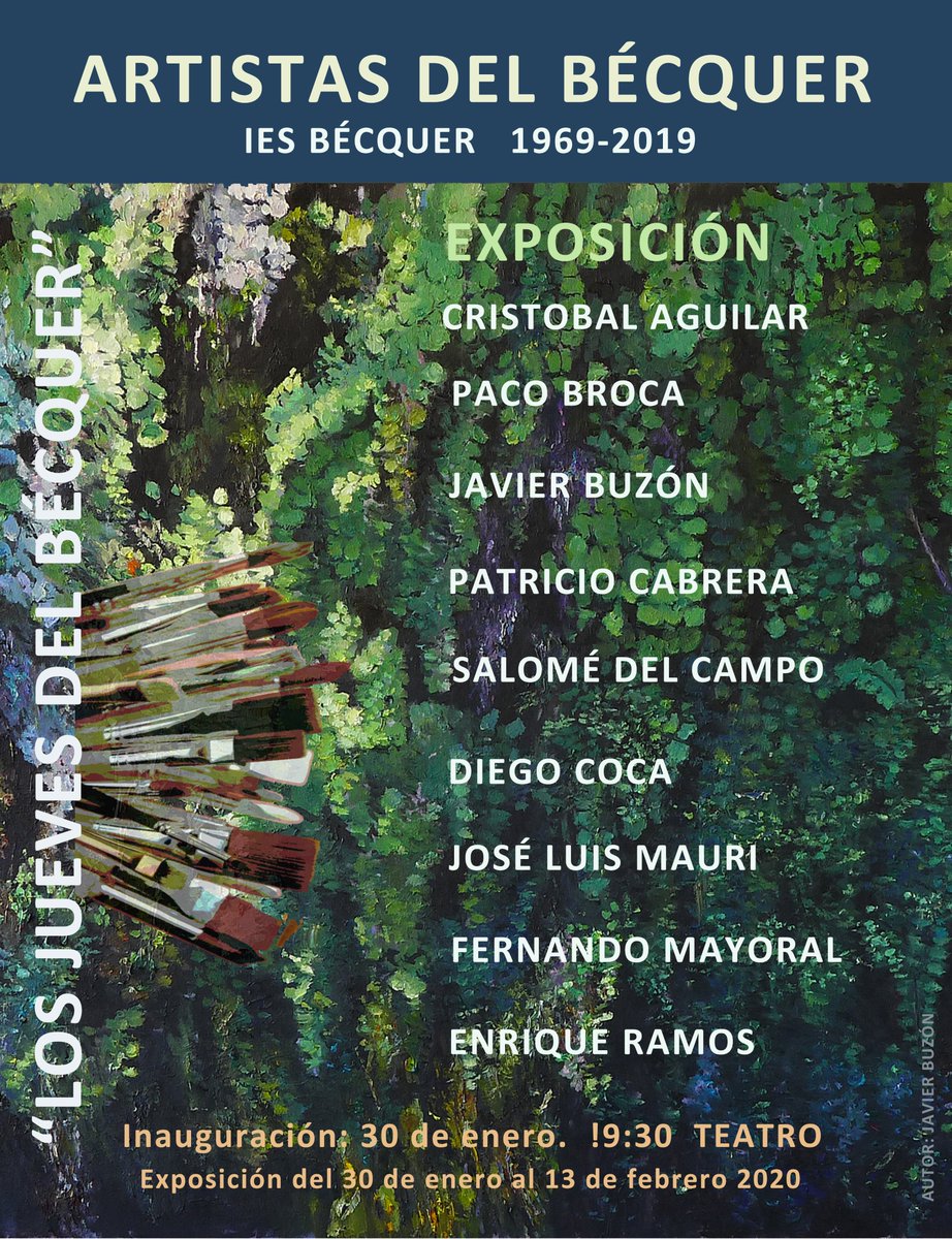 ¡HOLA DE NUEVO, BECQUERIANOS!
Finalizamos el mes de Enero con "La Exposición de los Artistas del Bécquer".
Antiguos alumnos del instituto muestran en el Teatro su labor como profesionales. 
Estará disponible durante 15 días a partir del 30 de Enero.