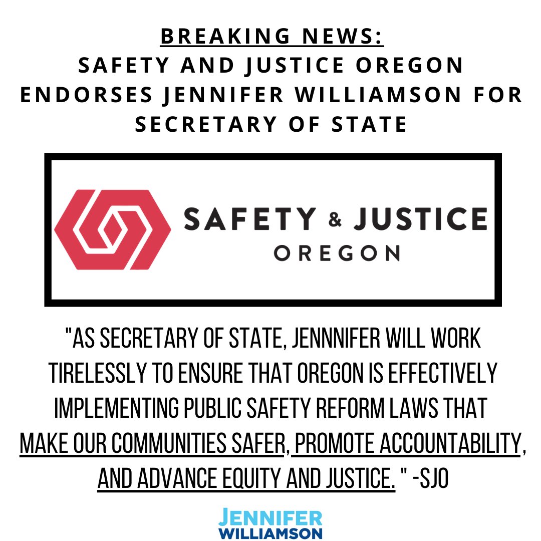 Jennifer_for_OR's tweet photo. I'm honored to receive @SafeJustOR's endorsement for Secretary of State! #ProvenProgressive #JenniferForOregon https://t.co/oF52LsWk9X