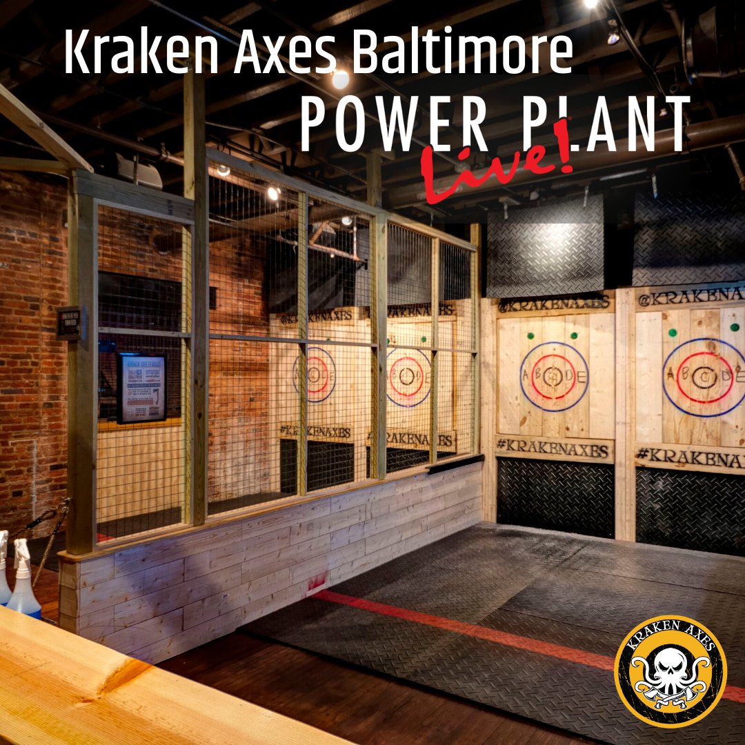 The calm before the axe storm. Let's do this Baltimore. krakenaxes.com/book-baltimore #KrakenAxes #baltimore #maryland #AxeThrowing #HatchetThrowing #PowerPlantLive #Bullseye