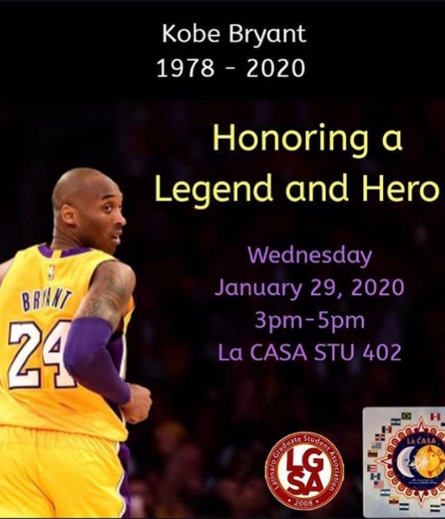 USCLaCASA's tweet photo. Kobe Bryant was a Hero and a Legend to many. We will come together, @ La CASA (STU 402), to honor his legacy, share our favorite memories, share our favorite quotes, and have an open dialogue where various viewpoints can be shared. We can mourn together and heal together.💜💛 https://t.co/cZSIPHf7qc