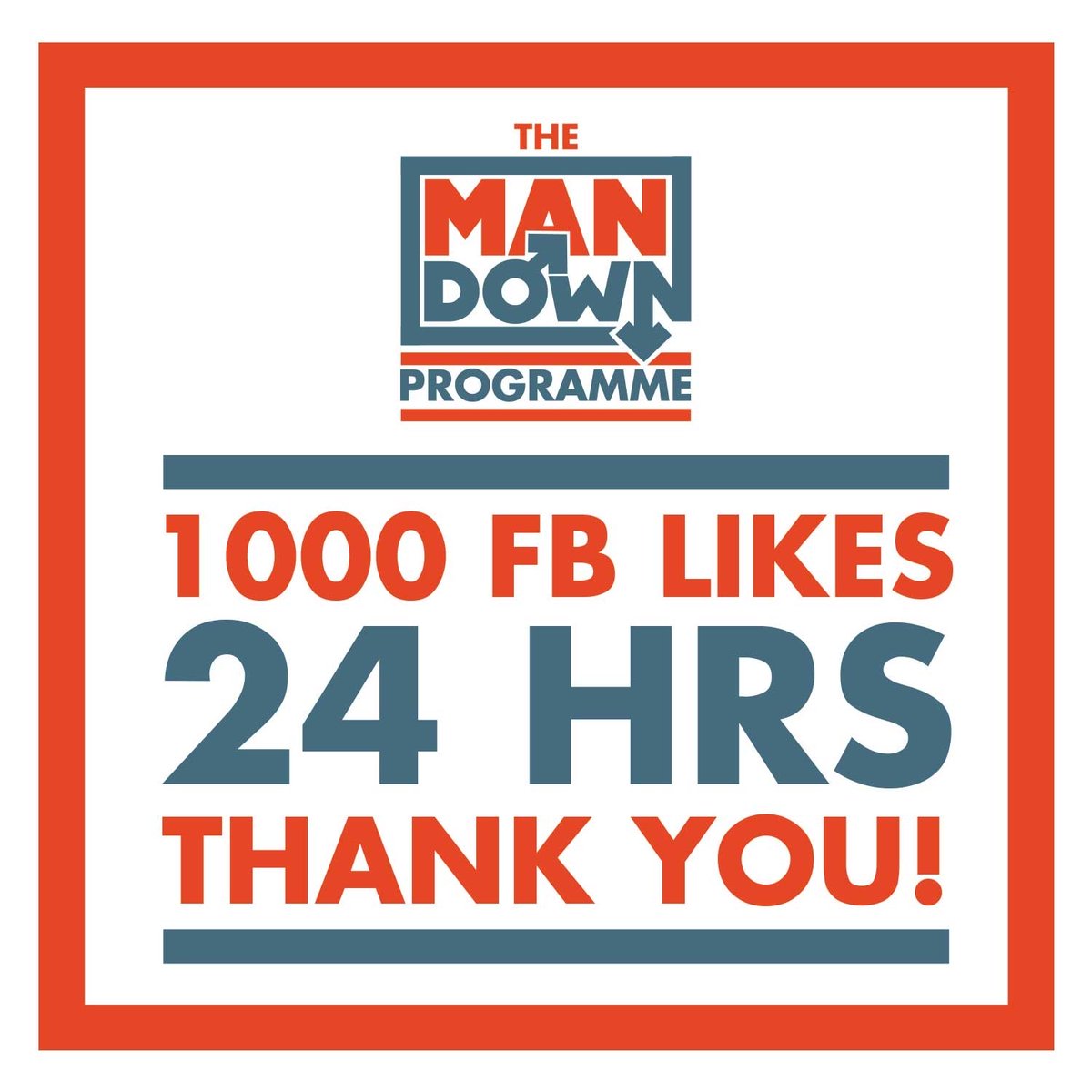 mandownprog's tweet photo. We've done it, 1000 likes in 24 hours! Thank you to everyone who's liked us so far. This is only the start - please keep sharing and spread the word here and on other social platforms! Much love, the MDP Team #mandown #mandownprogramme #mentalhealth β€ https://t.co/DTAFc4gUY4