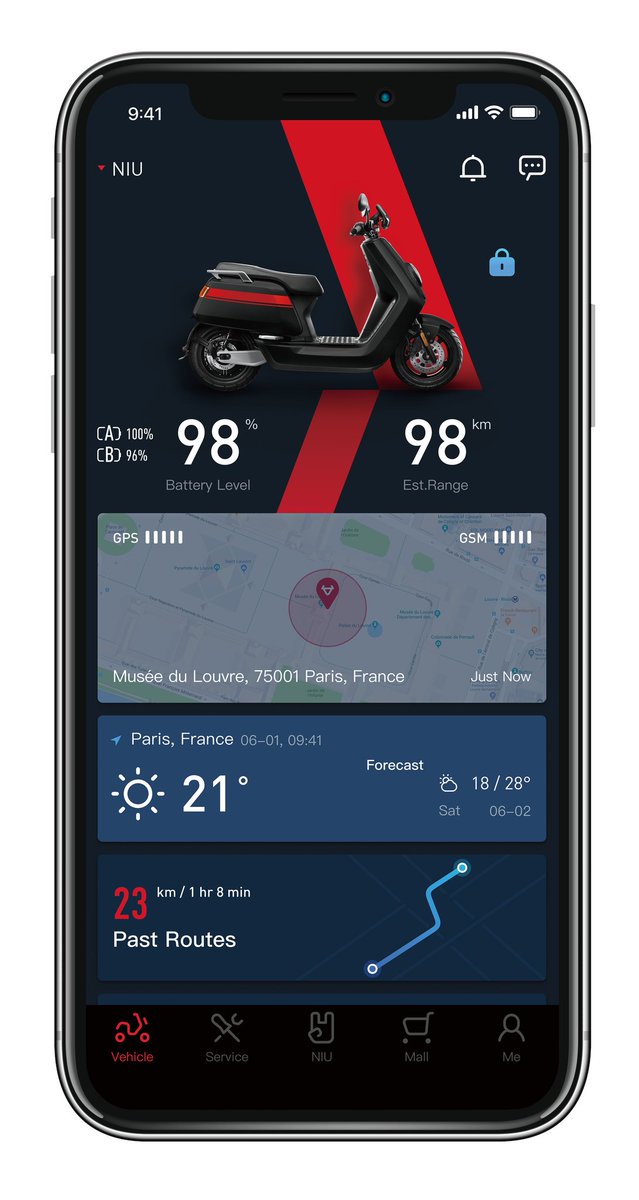 Can you imagine if you could check the stats of your vehicle just by checking your phone? The NIU app lets you do that.. you can see the battery capacity, the amount of miles left i the battery, your riding stats and even the weather so you can plan your ride accordingly!