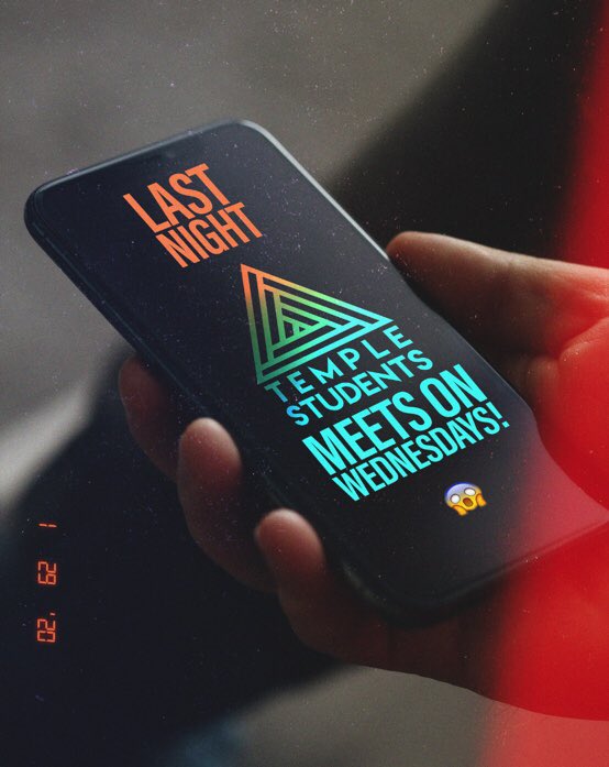 TempleRepresent's tweet image. Reminder that this is the LAST NIGHT TSM meets on Wednesdays 😱 can you believe it?!? TSM will now meet @ 6pm on SUNDAYS starting February 2nd! We can’t wait to see you!