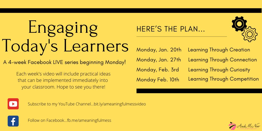 mcnairan3's tweet photo. Join me this evening at 8:00 pm CST (changed date because of a sick kiddo) over on my FB page as we discuss how to engage learners through connection.  Hope to see you there!  https://t.co/SereO9IcfB https://t.co/EKLf2Uzbln