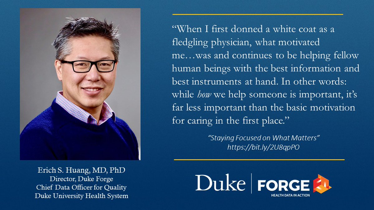 Forge Director Erich Huang: “When I first donned a white coat as a fledgling physician, what motivated me…was and continues to be helping fellow human beings with the best information and best instruments at hand. In other words: while how we help someone instruments at hand. In other words: while how we help someone is important, it’s far less important than the basic motivation for caring in the first place."