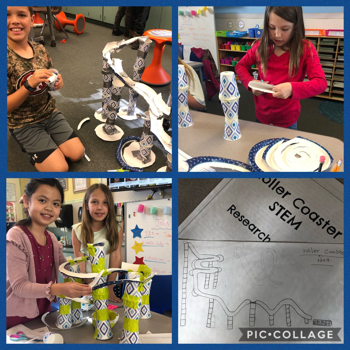 After researching popular roller coasters, graphing characteristics, and learning about kinetic and potential energy, students built a model of a roller coaster. They learned how different types of energy played into engineering a successful ride. <a href="/pennpanthers/">Penngrove Elementary</a> #petk12