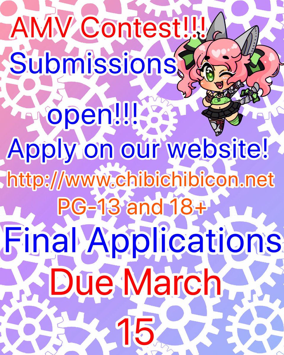 Grab some popcorn and come watch the AMV Contest!!! PG-13 docs.google.com/forms/d/e/1FAI… and 18+ docs.google.com/forms/d/e/1FAI… art by Rae Star