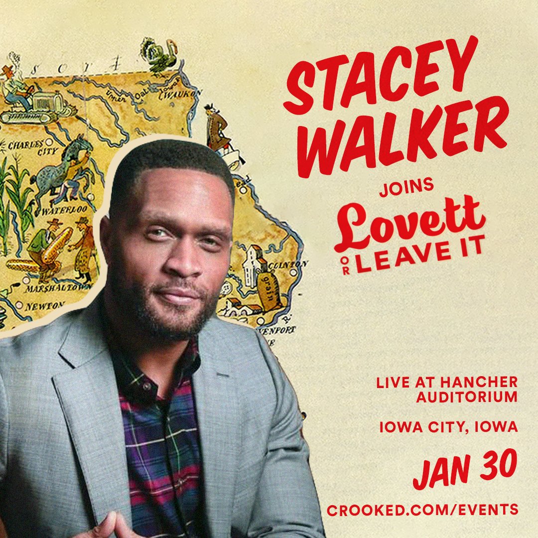 CrookedMedia's tweet image. BIG NEWS — @RobSandIA @lyzl @MMFlint and @swalker06 are joining @jonlovett THURSDAY 1/30 at #LovettorLeaveIt LIVE at @HancherUI in Iowa City. Get tickets: go.crooked.com/lovett-iowa