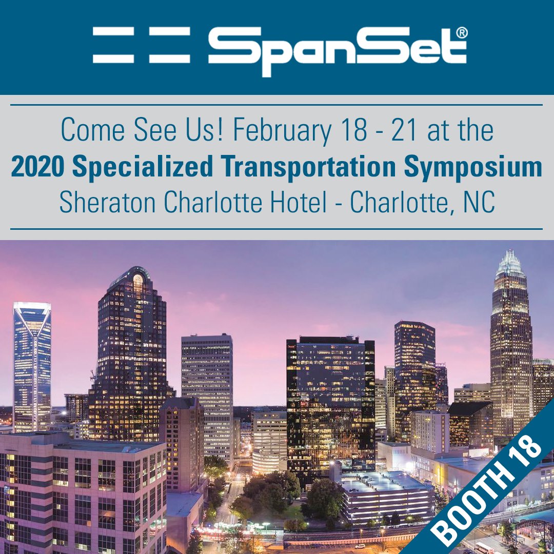 spansetusa's tweet photo. SpanSet® will be exhibiting at the SC&RA 2020 Specialized Transportation Symposium February 18 - 21 at the Sheraton Uptown Hotel in Charlotte, NC. Stop by and see us! #spanset #spansetusa #heavyhaulers #maxafe #SCRAsts #heavydutylashing #transportation #nc #cargocontrol https://t.co/Xaqi5QETDf