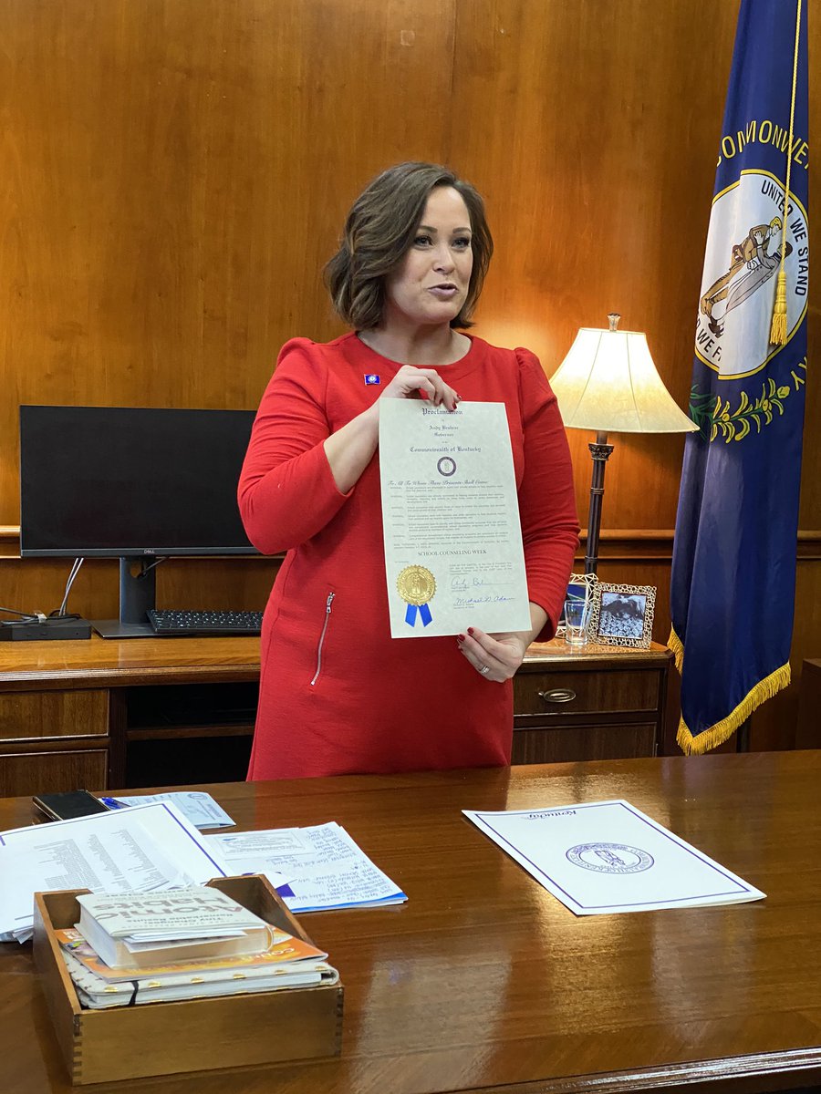 mbmccormac's tweet photo. Thank you @LtGovColeman for meeting with counselors to sign our NSCW Proclamation &amp; listening how it’s important for every school to have a school counselor @GovAndyBeshear @KentuckySCA #KSCA2020 https://t.co/oezssXHWLp