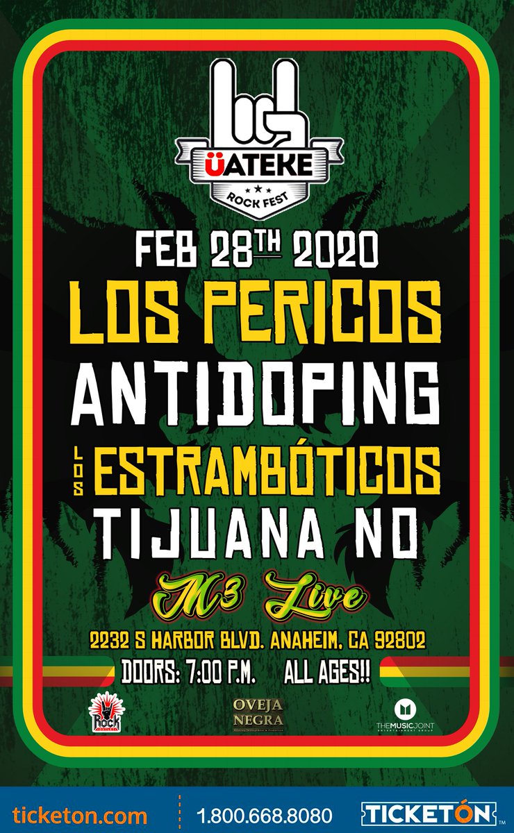 UatekeRockFest's tweet photo. Cali rules forever! @UatekeRockFest @AnaheimCA. Just announced! @pericosreggae , @DoctorKrapula ,  @_antidoping, @estramboticos , @TijuanaNoBand ... 😎YEEEEEEEEAH!! Don't miss it out!! 🔥🔥🔥 https://t.co/wyvLmoiK9w